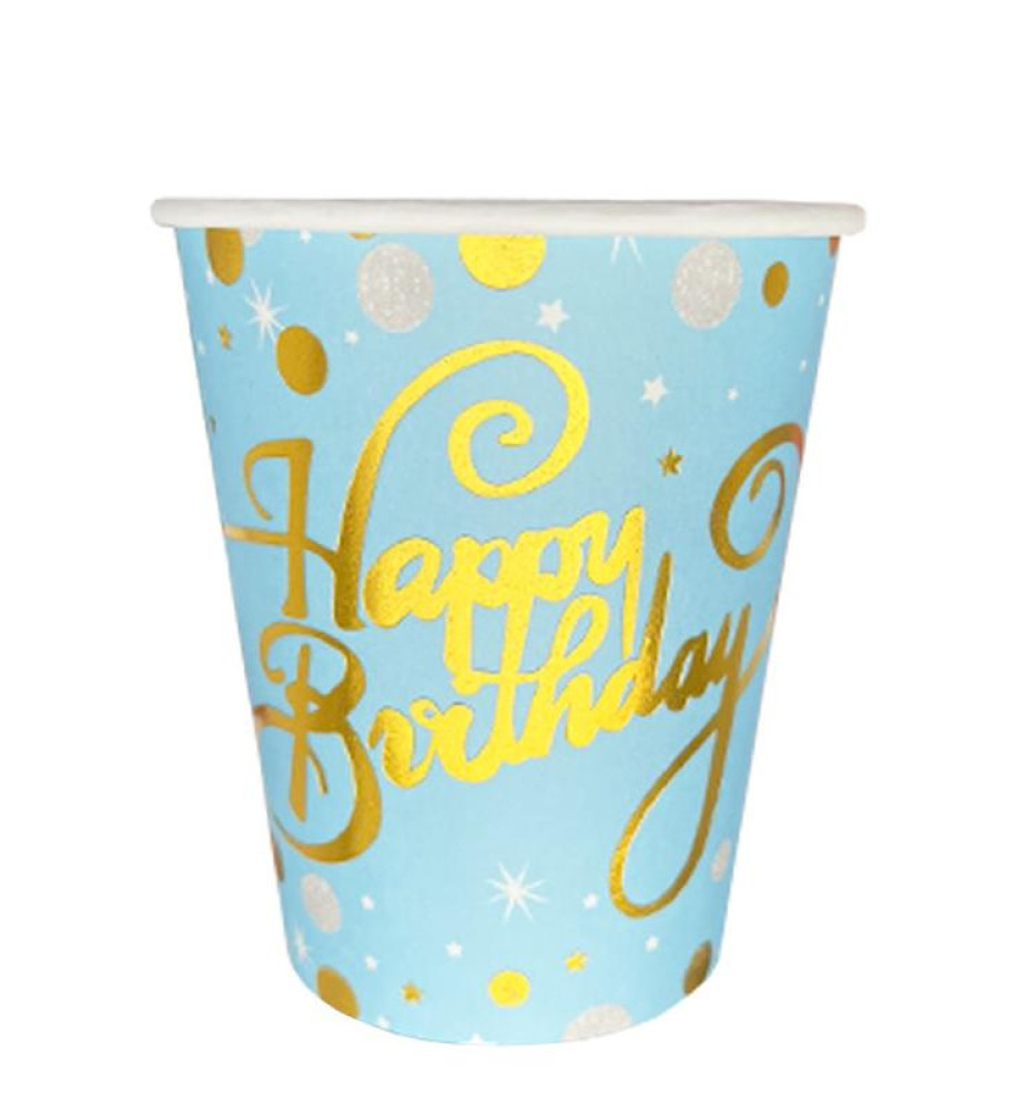 Стакани одноразові паперові «Блакитні Happy birthday»10 шт