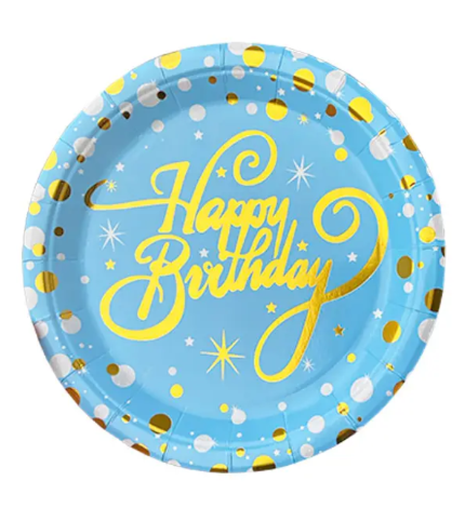 Тарілки одноразові паперові «Блакитні Happy birthday» 18 см,10 шт