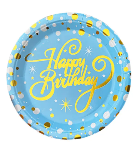 Тарілки одноразові паперові «Блакитні Happy birthday» 18 см,10 шт