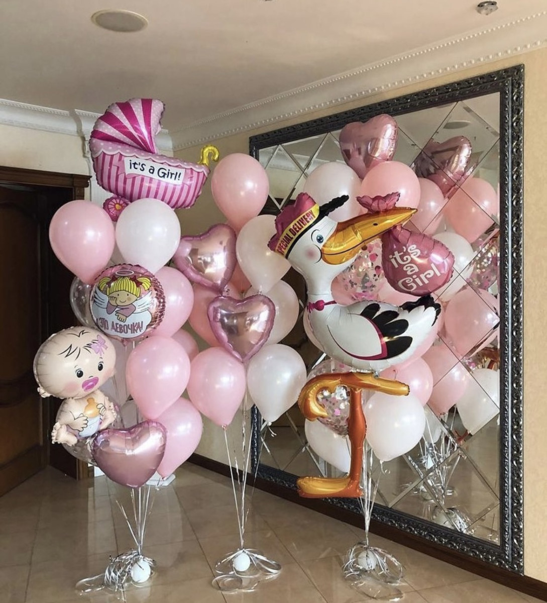 Композиція гелієвих кульок Pink stork 