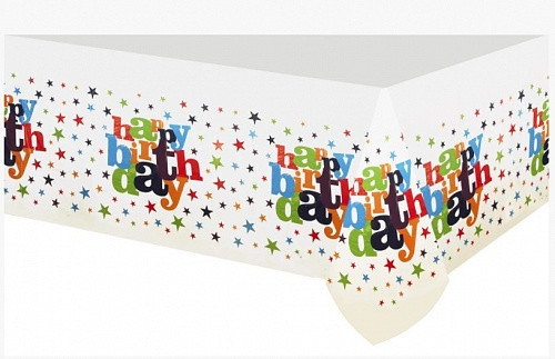 Скатертина «Happy Birthday» зірки 108x180 (біла)