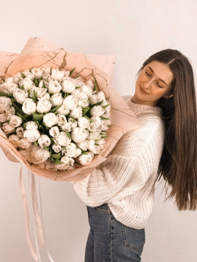 Flower Bouquet «White Peony Tulip Giant» (101 шт)