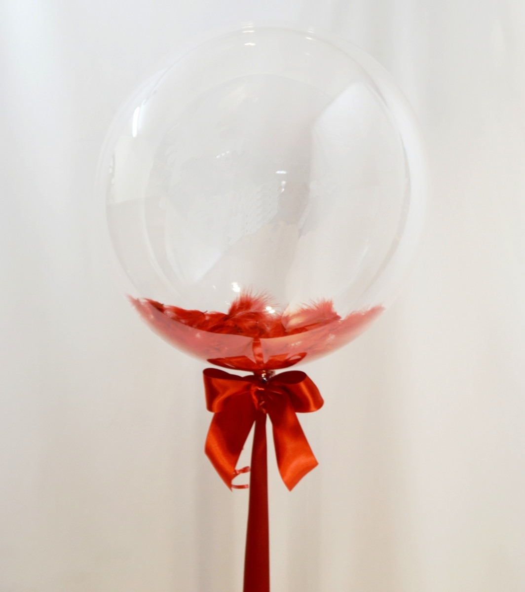 Гелієва кулька Bubble із червоними пір’ями