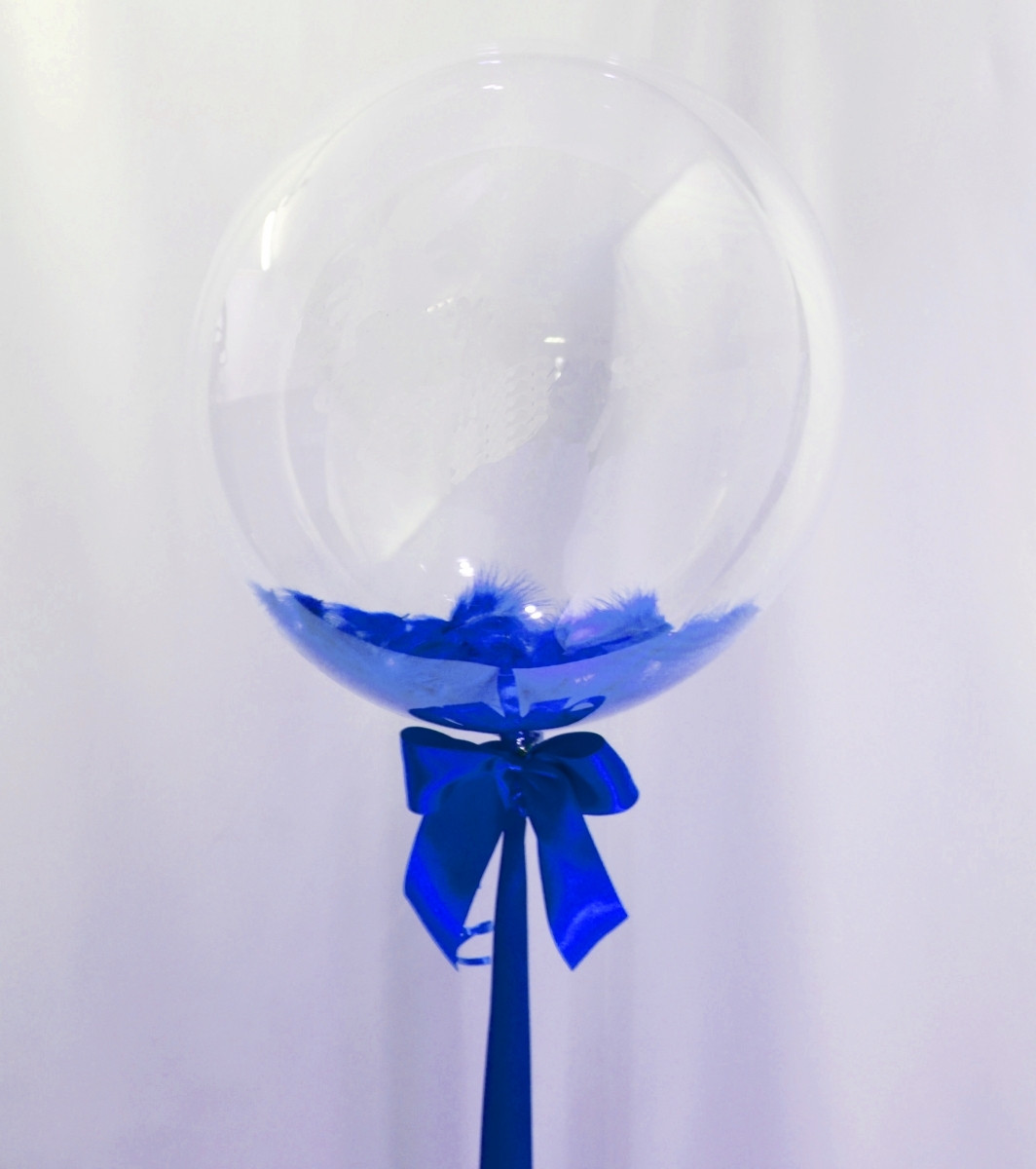 Гелієва кулька Bubble із синіми пір’ями