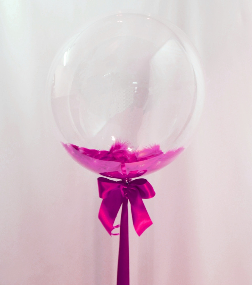 Гелієва кулька Bubble із рожевими пір’ями
