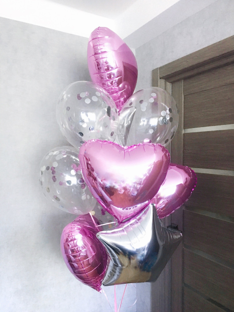 Композиція гелієвих кульок Silver pink