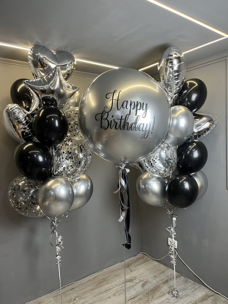 Композиція гелієвих кульок «Black and silver balloon»