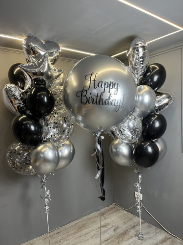 Композиція гелієвих кульок «Black and silver balloon»