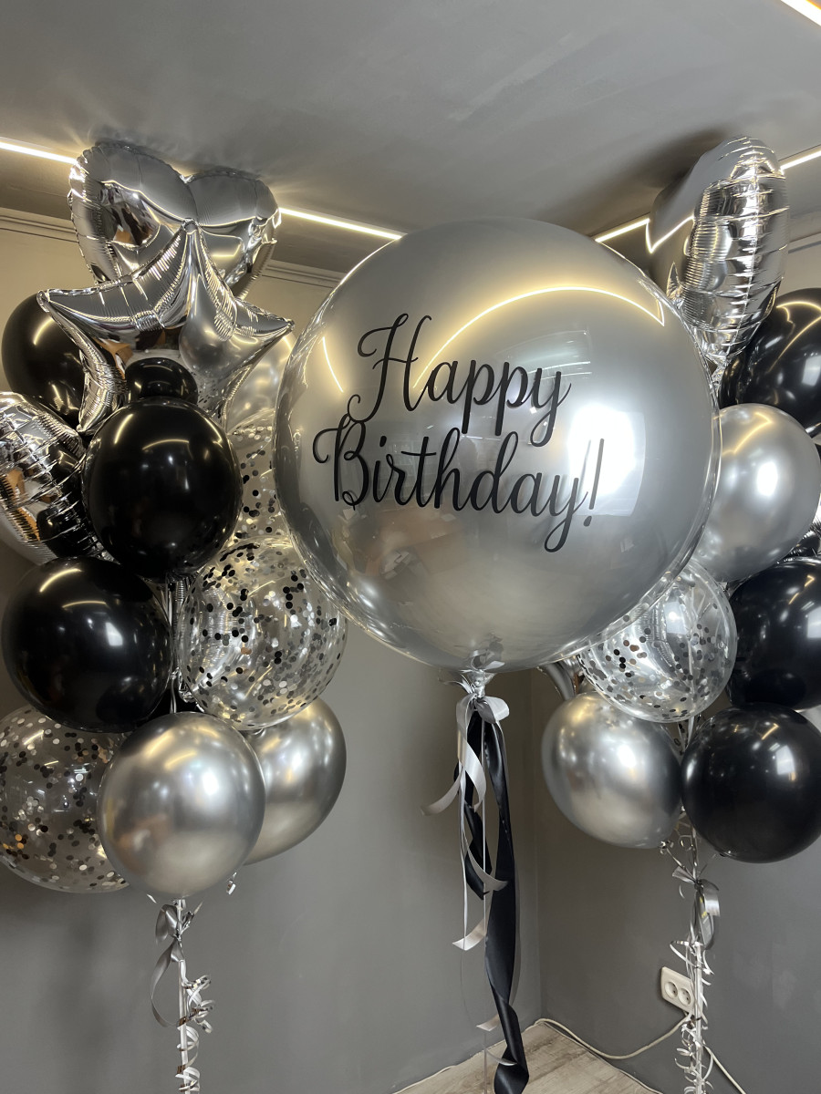 Композиція гелієвих кульок «Black and silver balloon»